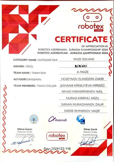 Certificate of First place